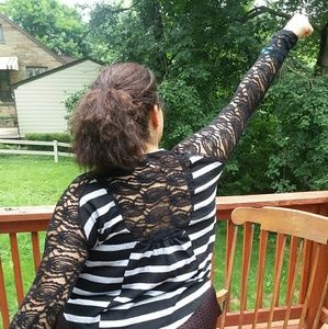 Black and light gray lace back shirt